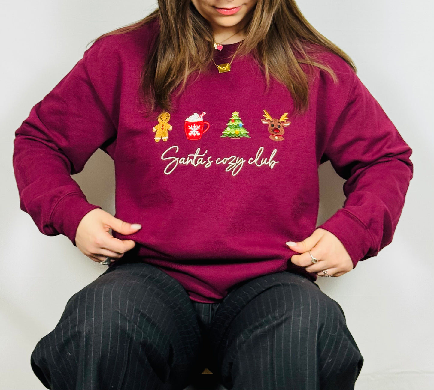 Felpa con ricamo - Santa's Cozy Club (Wine red)