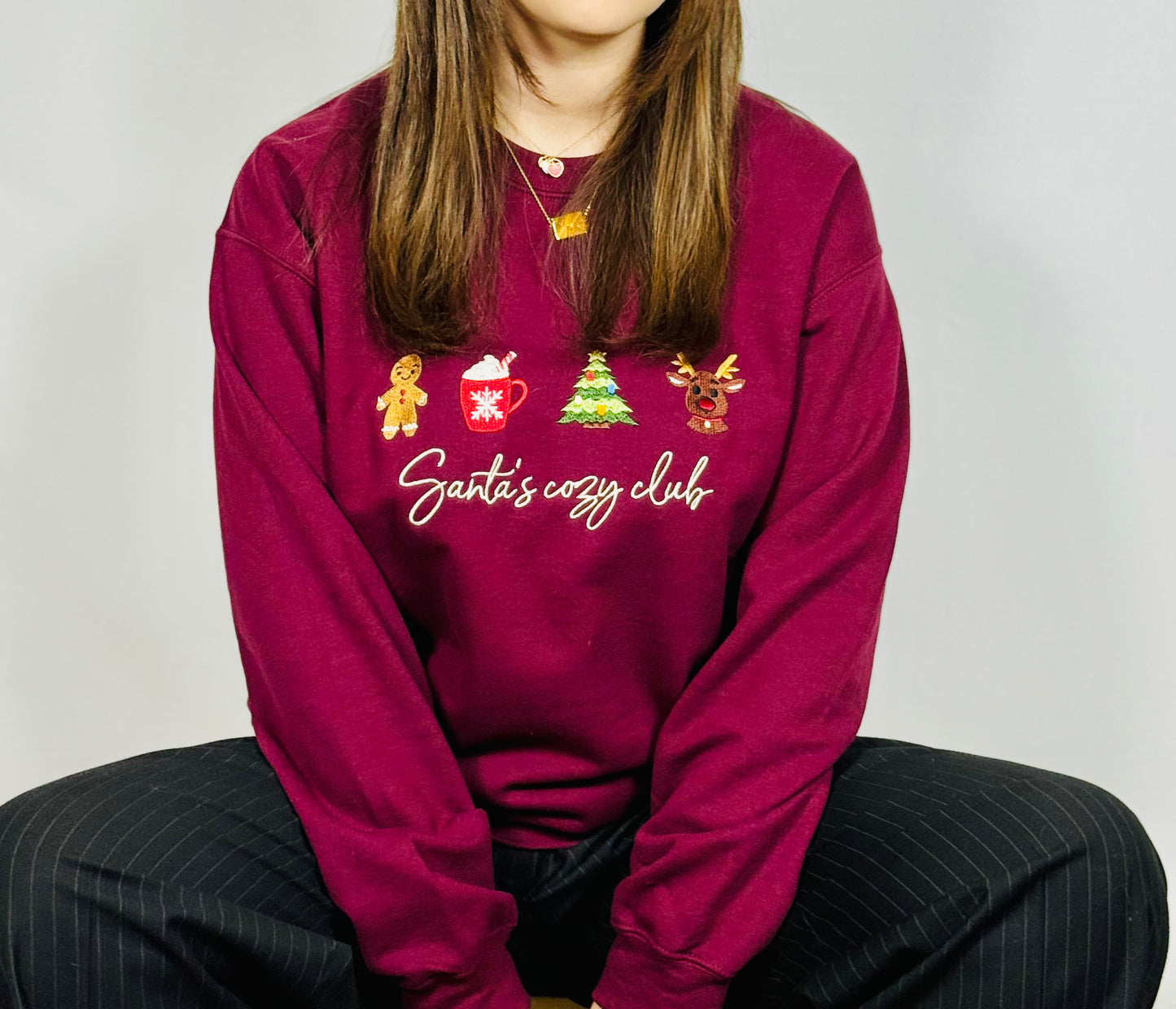 Felpa con ricamo - Santa's Cozy Club (Wine red)